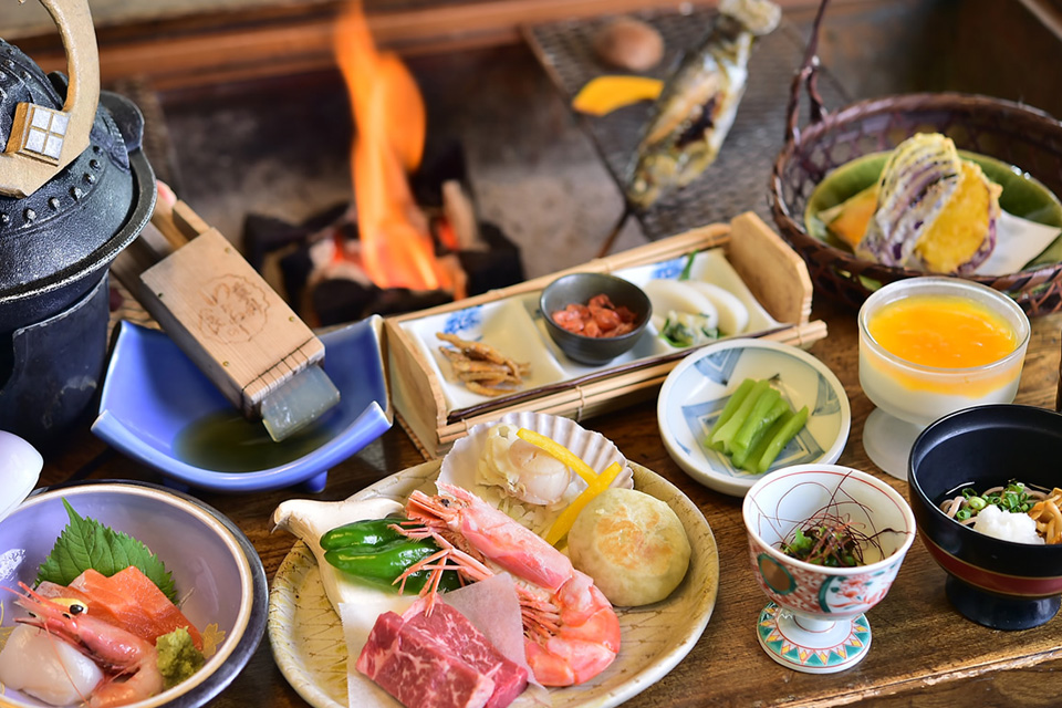 いろりで焼く魚 茅野市 蓼科 お料理